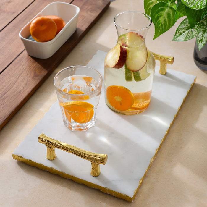 Marble Serving Tray Rectangular With Metal Handle - NikkisPride