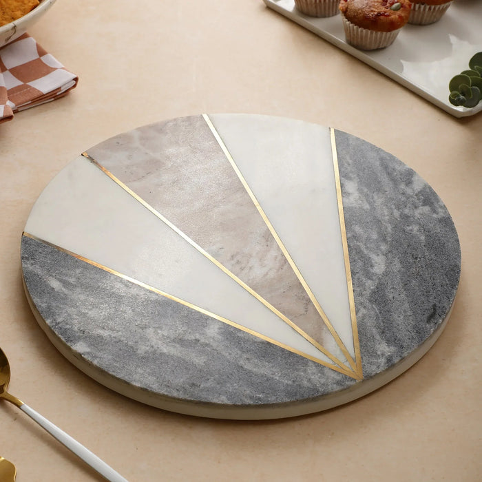 Marble Tri Color Brass Inlay Cheese Platter 12 inch - NikkisPride