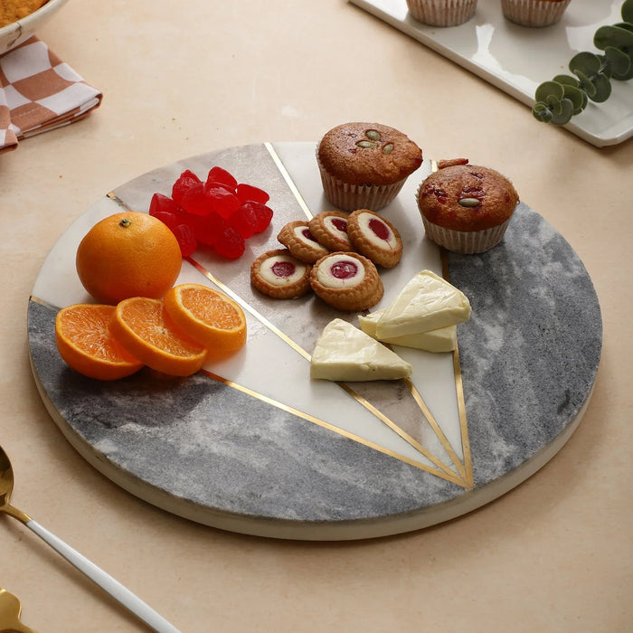 Marble Tri Color Brass Inlay Cheese Platter 12 inch - NikkisPride