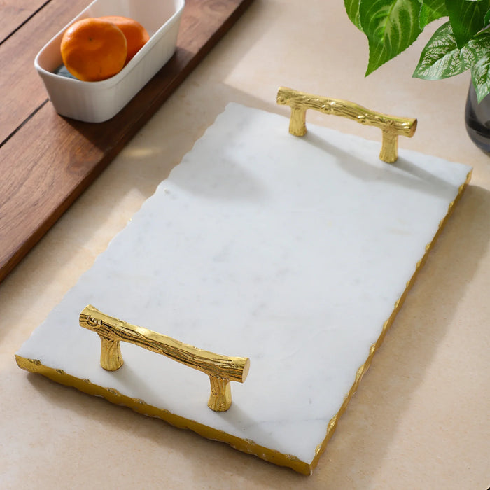Marble Serving Tray Rectangular With Metal Handle - NikkisPride