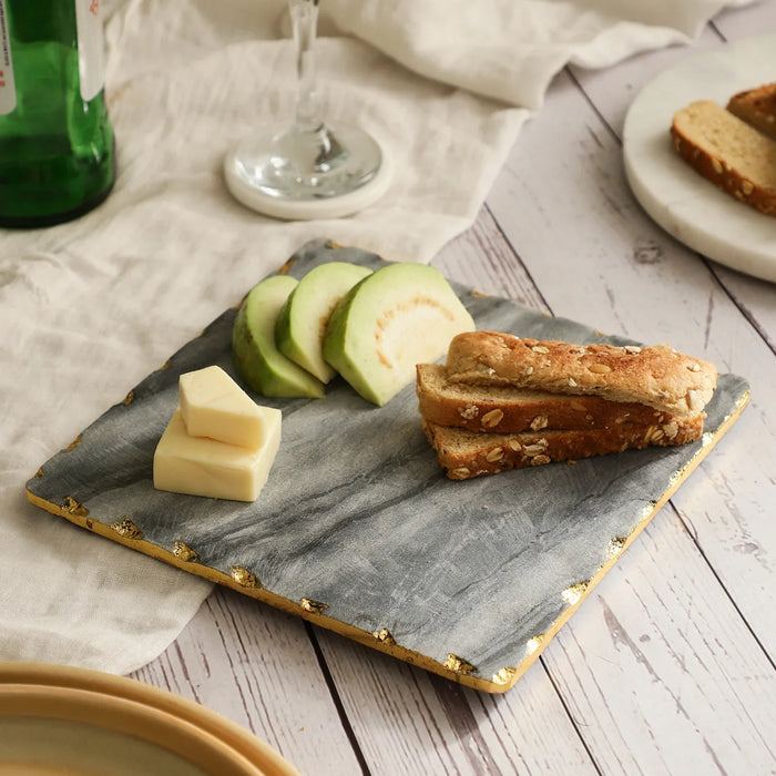 Marble Black Square Platter 8x8x Inch Gold Foil Jhadan - NikkisPride