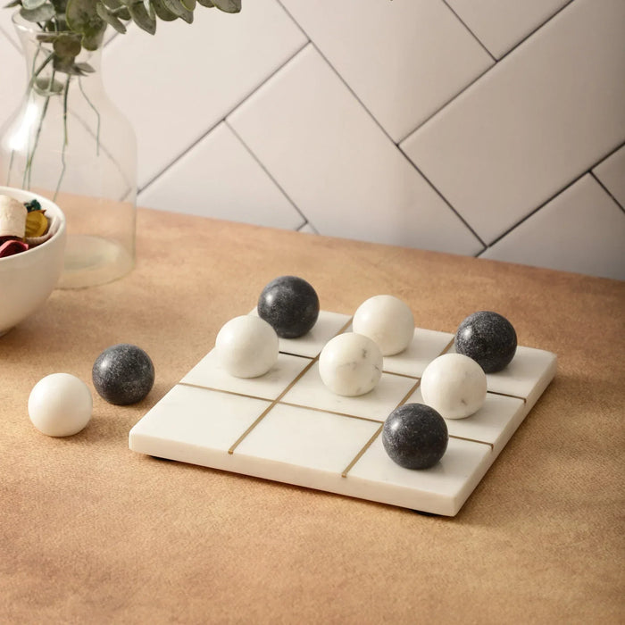 White Gold Marble Tic Tac Toe Game Set - NikkisPride