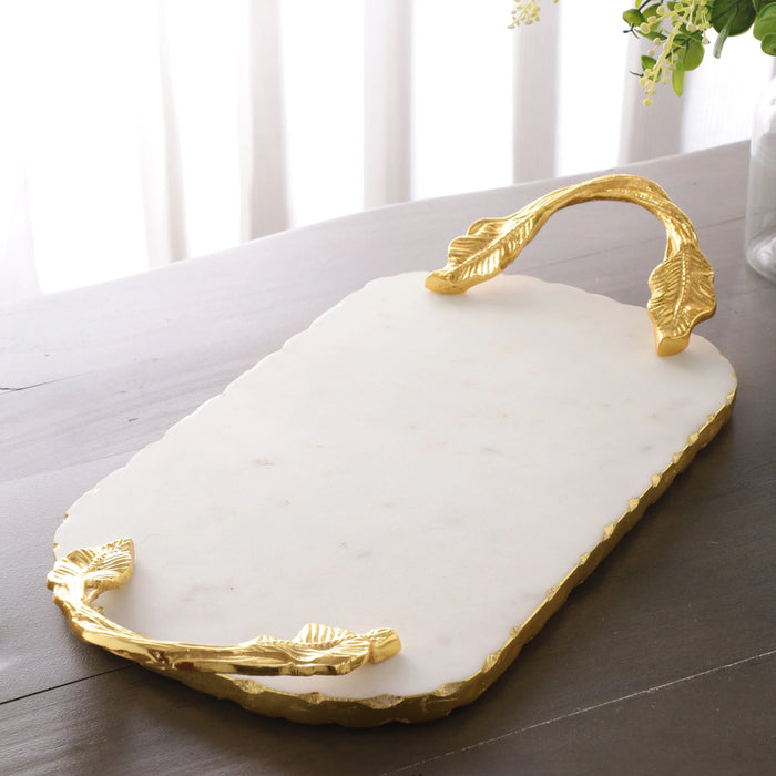 Marble Serving Tray oval With Metal Handle - NikkisPride