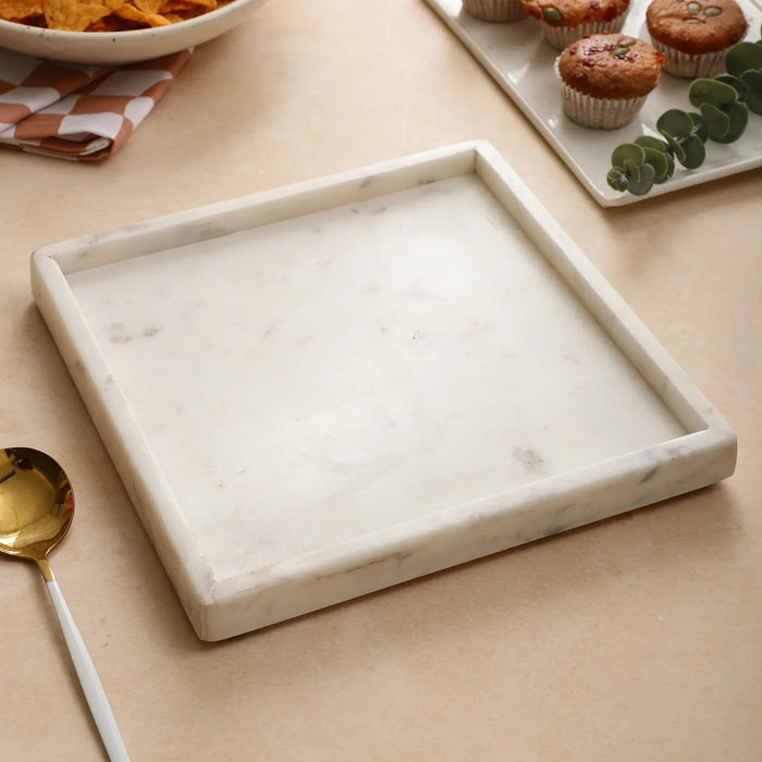 White Marble Square Vanity Tray for Bathroom - NikkisPride
