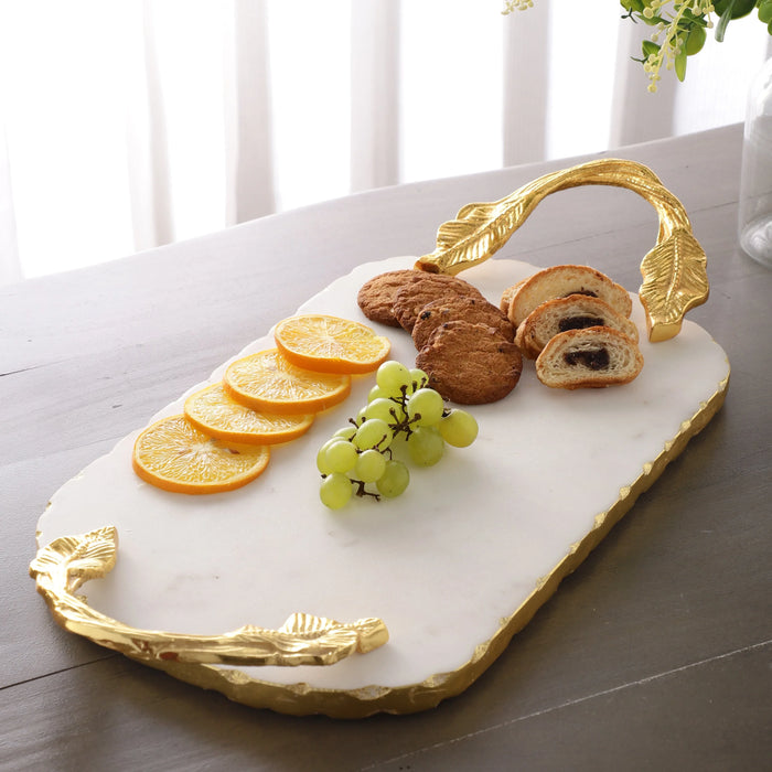 Marble Serving Tray oval With Metal Handle - NikkisPride