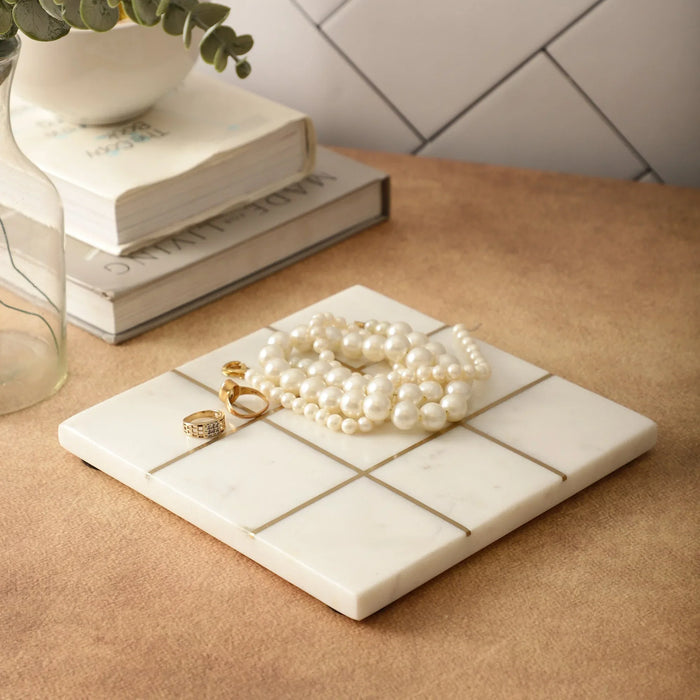 Marble Trivet Platter Brass Inlay - NikkisPride