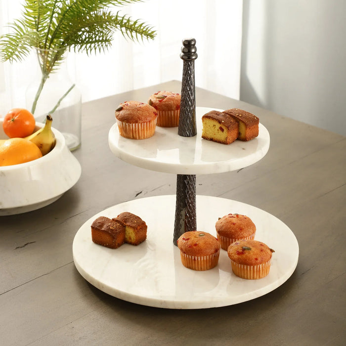 Black & White Two-Tier Marble Stand – Versatile Serveware for Cakes & More - NikkisPride