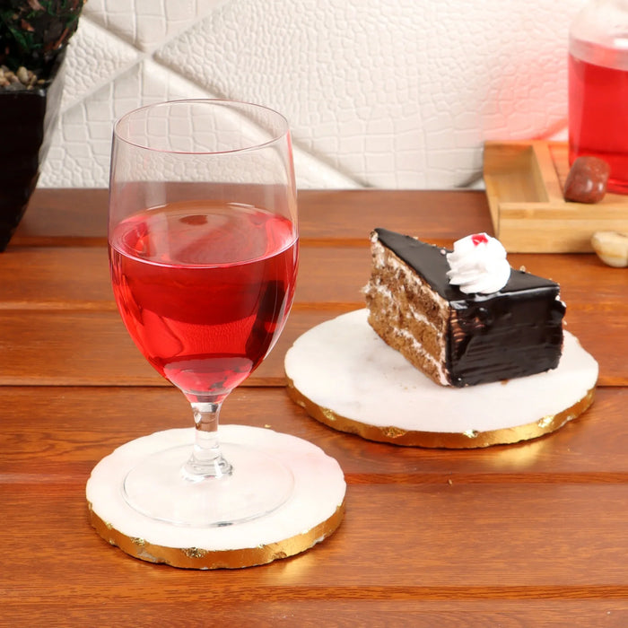 Round White Marble Platter Set with Gold Foil (4.5" & 6") - NikkisPride