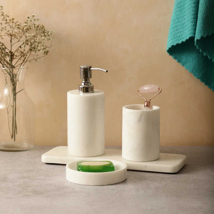 Elegant Marble Bath Set – Tray, Toothbrush Holder, Soap Dispenser & Soap Dish - NikkisPride