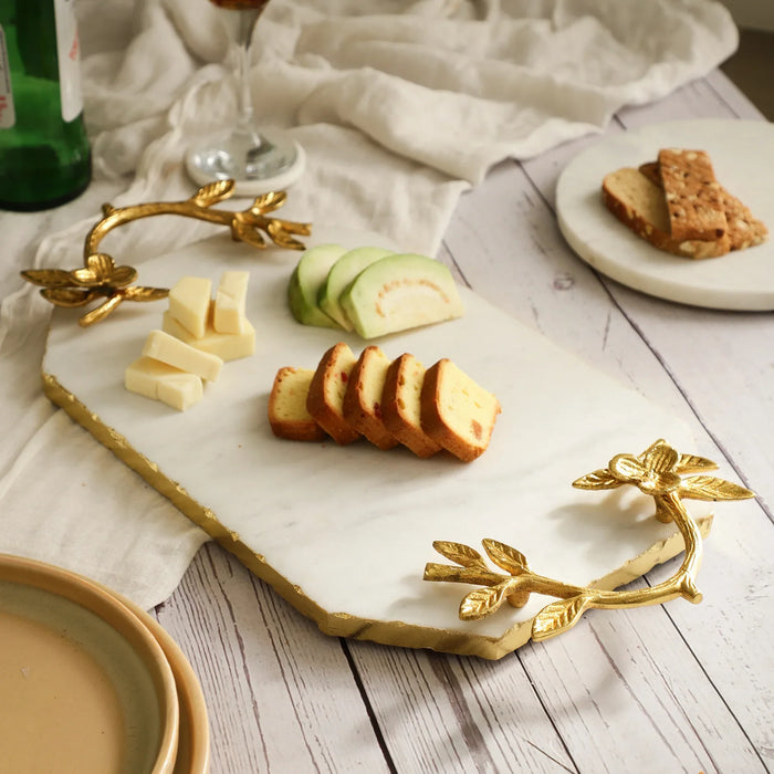 Square Marble Serving Tray with Metal Handles - NikkisPride