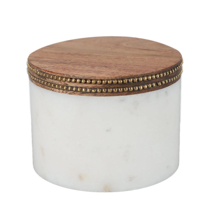 Marble Salt Box Wood Lid Brass Inlay - NikkisPride