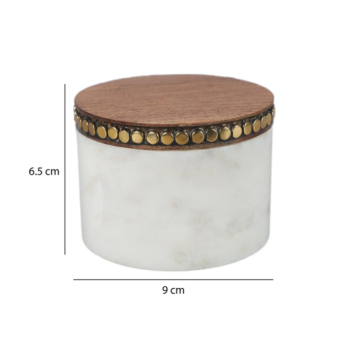 Marble Salt Box Wood Lid brass inaly - NikkisPride