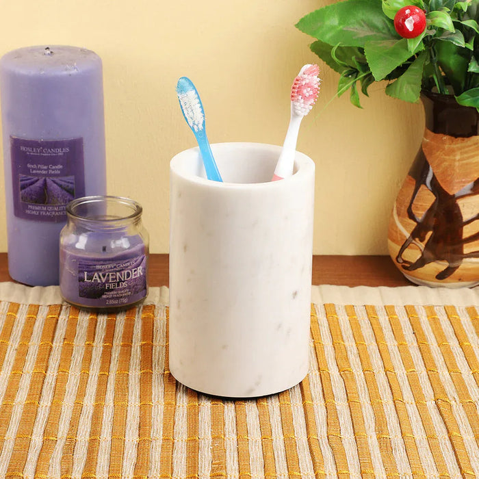 White Marble Toothbrush Holder with Minimal Design - NikkisPride