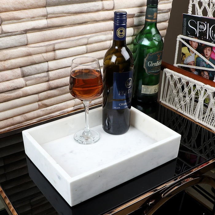White Marble Square Vanity Tray for Bathroom Accessories In minimal design - NikkisPride