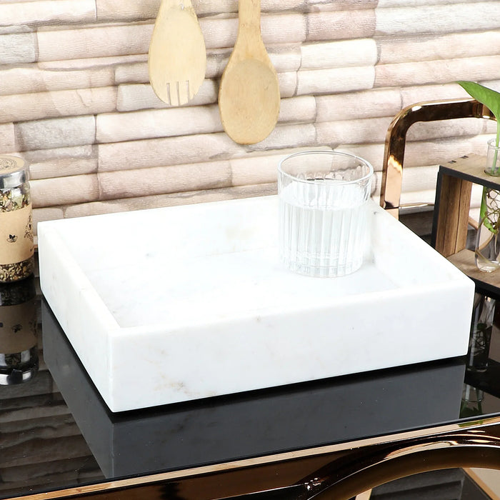 White Marble Square Vanity Tray for Bathroom Accessories In minimal design - NikkisPride