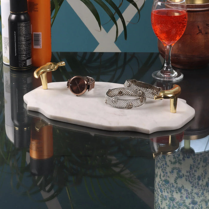 Marble Tray With Gold Finish Metal Handle - NikkisPride