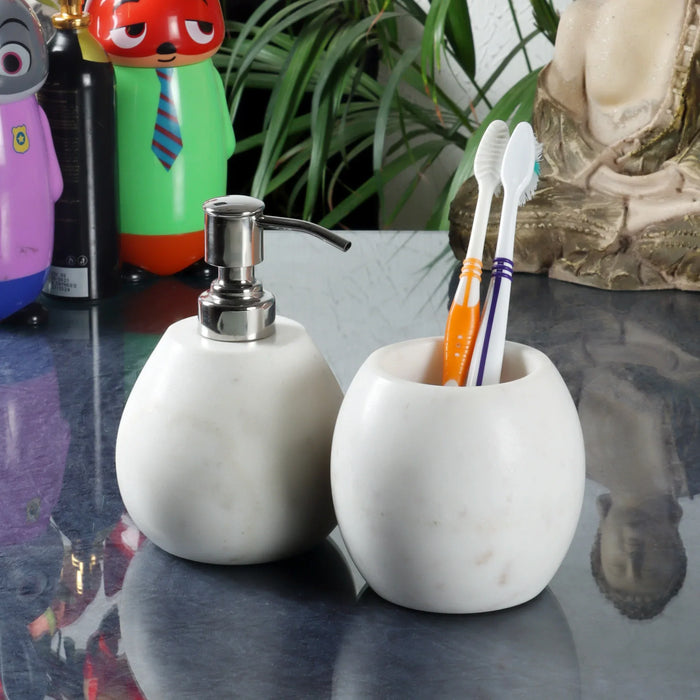 White Marble Liquid Soap Dispenser with Premium Stainless Steel Pump - NikkisPride