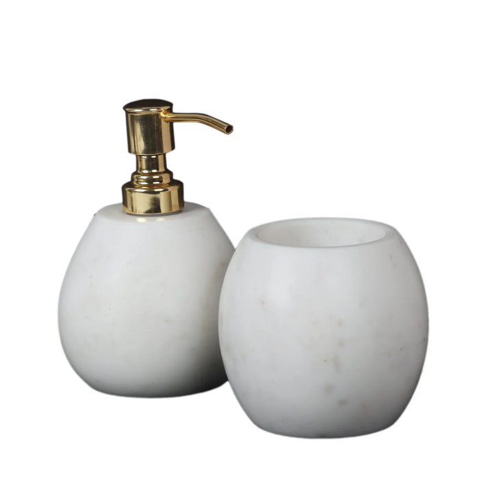 White Marble Vanity Set Soap Dispenser and Toothbrush Holder Set - NikkisPride