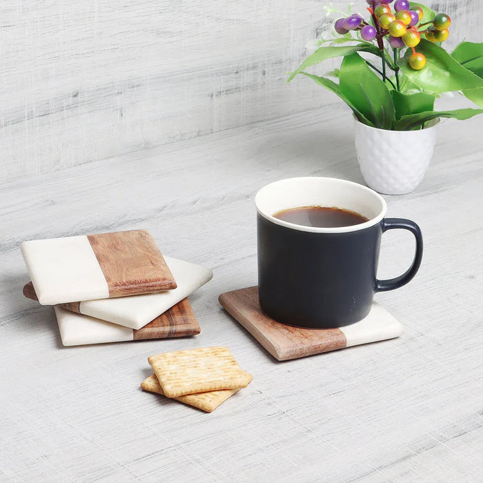 Marble White Gold foil coaster Round Set of 4 - NikkisPride