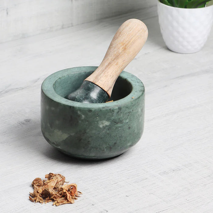 Classic Green Marble Mortar & Pestle Set – White Elegant & Durable Grinder - NikkisPride