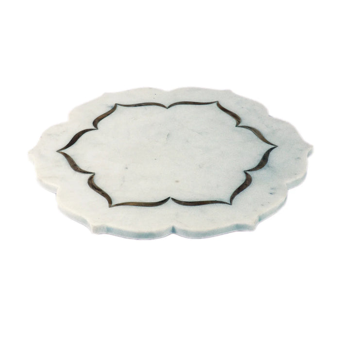 Marble Brass Inlay Flower Shape Platter - NikkisPride