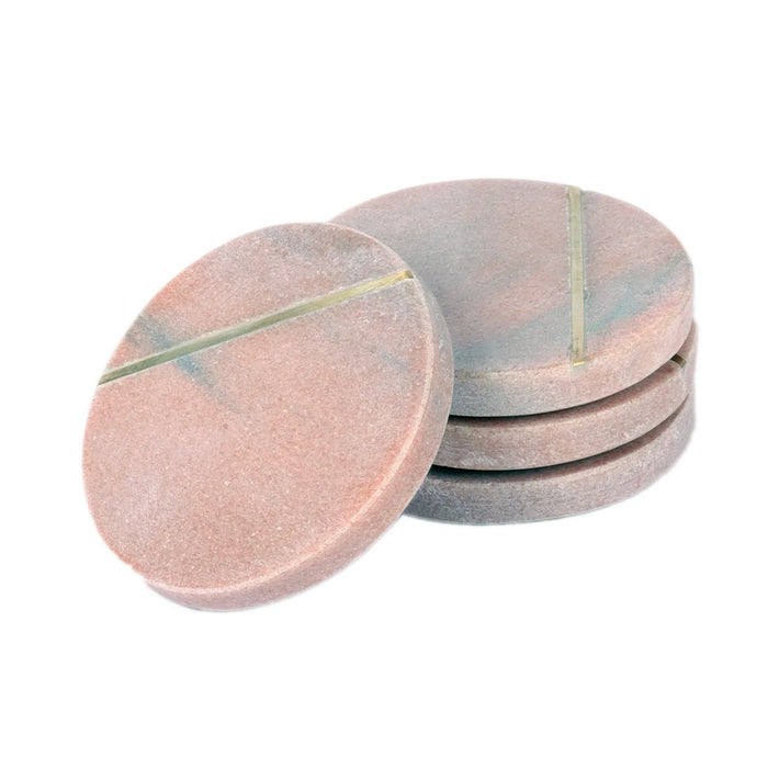 Marble Pink Coaster with Brass Line Set of 4 - NikkisPride