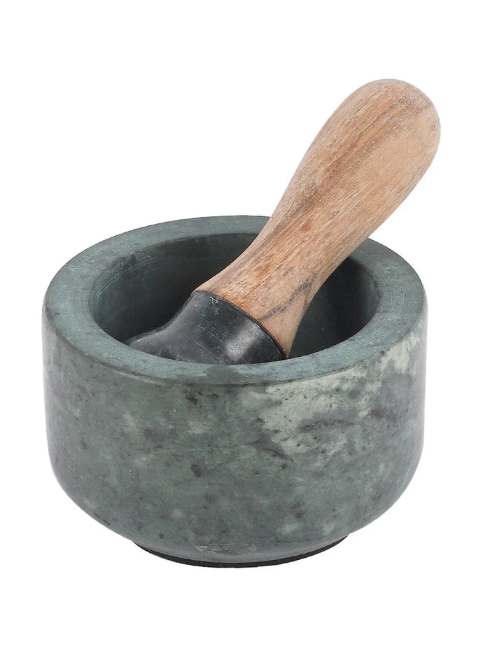 Classic Green Marble Mortar & Pestle Set – White Elegant & Durable Grinder - NikkisPride