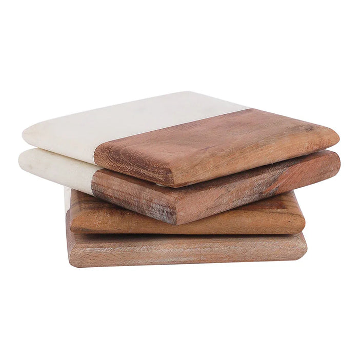 Marble and Wood Square Shape Set of 4 - NikkisPride