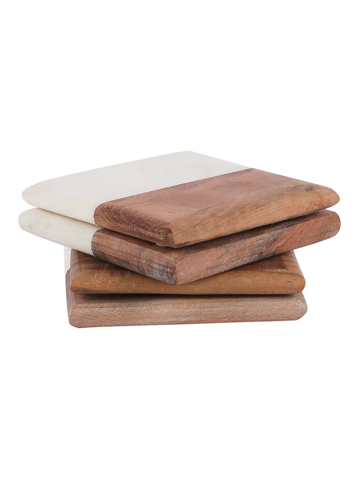 Marble White Gold foil coaster Round Set of 4 - NikkisPride