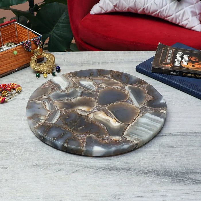 Handmade Brown Agate Platter Tray Cheese Board Table Top - NikkisPride