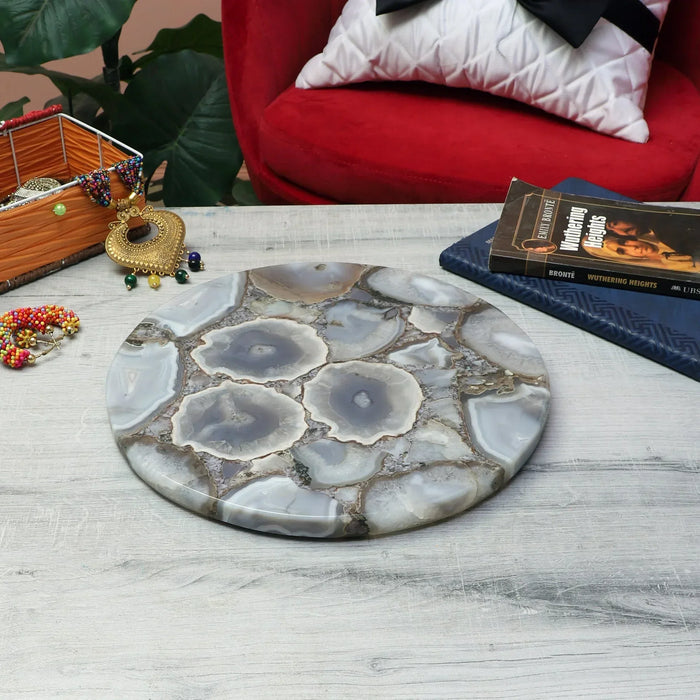 Handmade Natural Agate Platter Tray Cheese Board Table Top - NikkisPride