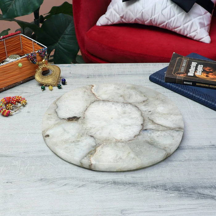 Handmade White Agate Platter Tray Cheese Board Table Top - NikkisPride