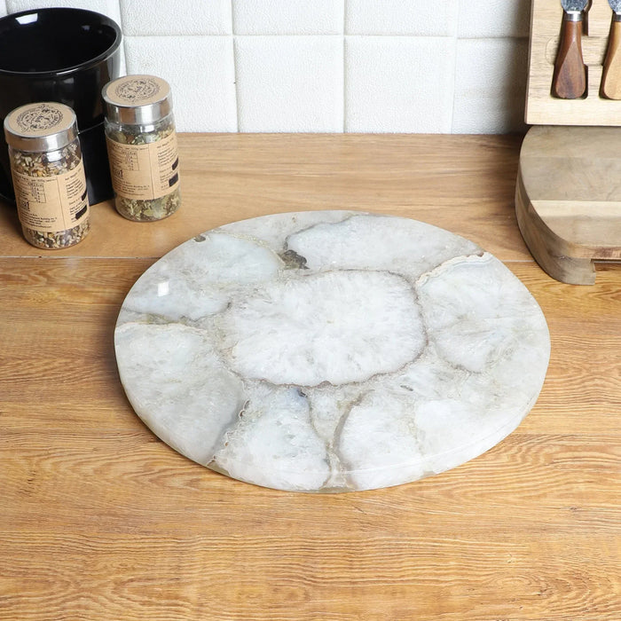 Handmade White Agate Platter Tray Cheese Board Table Top - NikkisPride