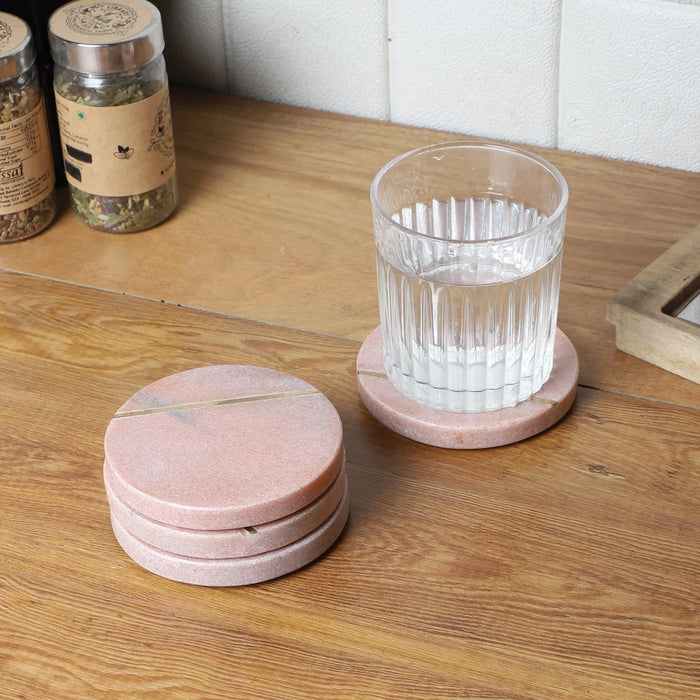 Marble Pink Coaster with Brass Line Set of 4 - NikkisPride