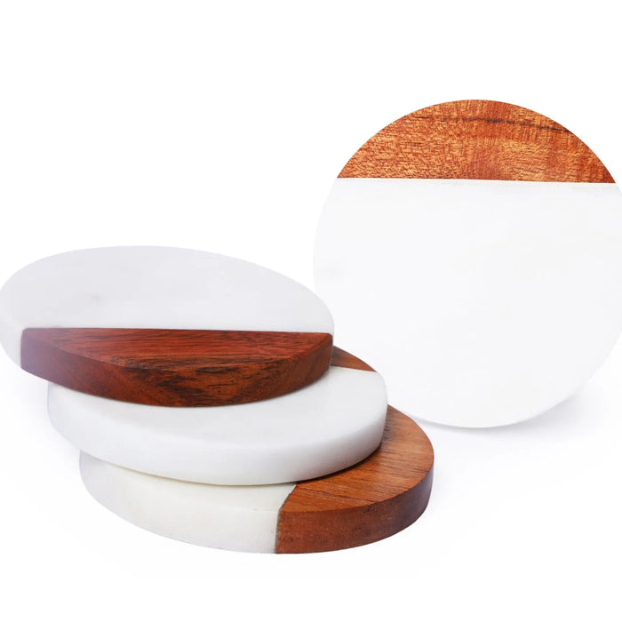 Marble and Wood Round shape Set of 4 - NikkisPride
