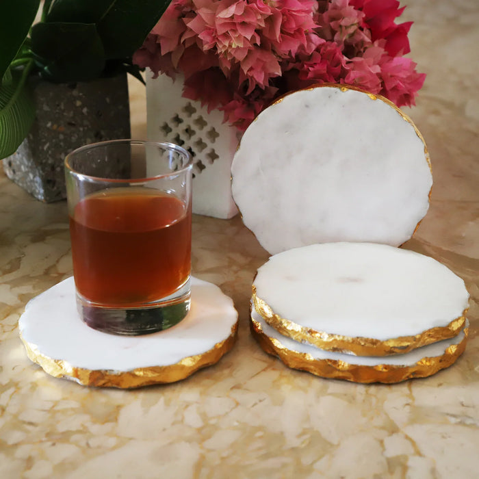 Marble Coaster Set of 4 with Golden Foil Design - NikkisPride