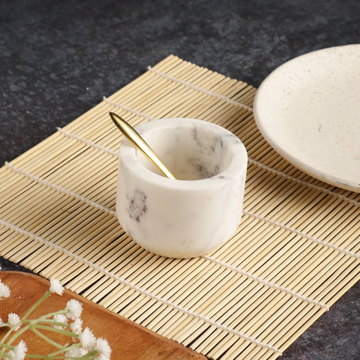 Marble Salt Container with Brass Spoon - NikkisPride