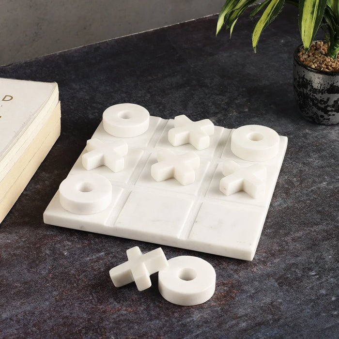 White Marble Tic Tac Toe Game Board - NikkisPride