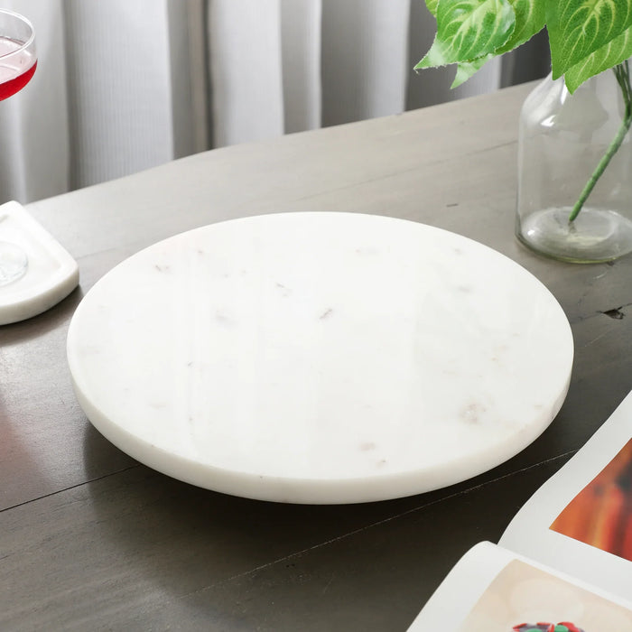 White Marble Lazy Susan 360degree Rotating Platter - NikkisPride