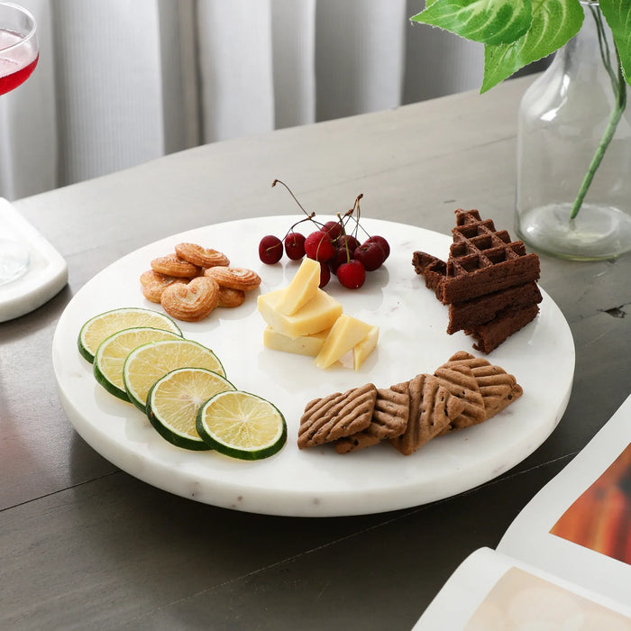 White Marble Lazy Susan 360degree Rotating Platter - NikkisPride