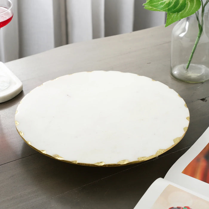 White Gold Marble Lazy Susan 360degree Rotating Platter - NikkisPride