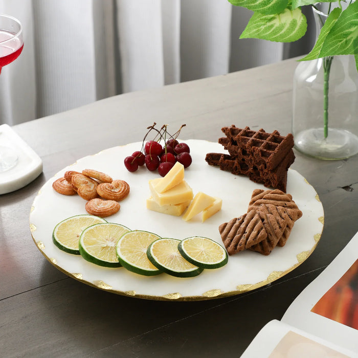 White Gold Marble Lazy Susan 360degree Rotating Platter - NikkisPride