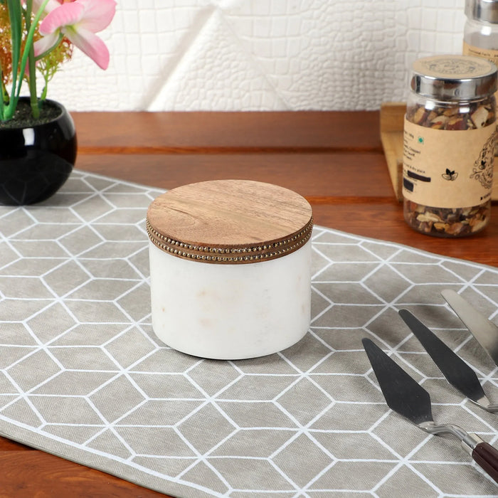 Marble Salt Box Wood Lid Brass Inlay - NikkisPride