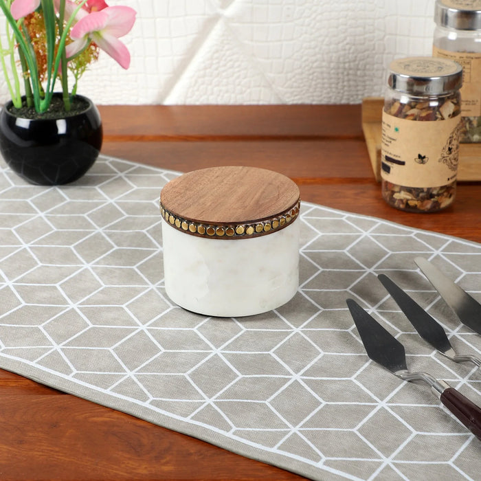 Marble Salt Box Wood Lid brass inaly - NikkisPride