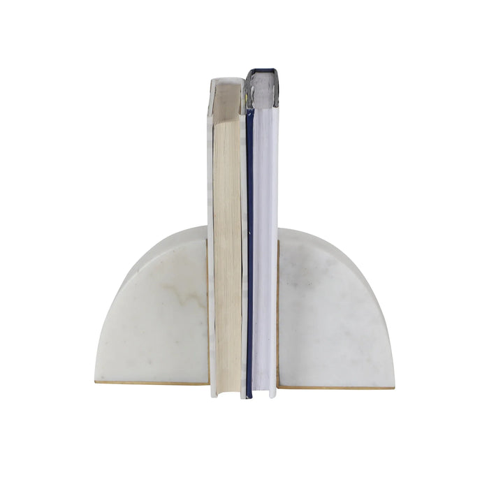 White Bookends with Brass Inlay – Set of 2 - NikkisPride