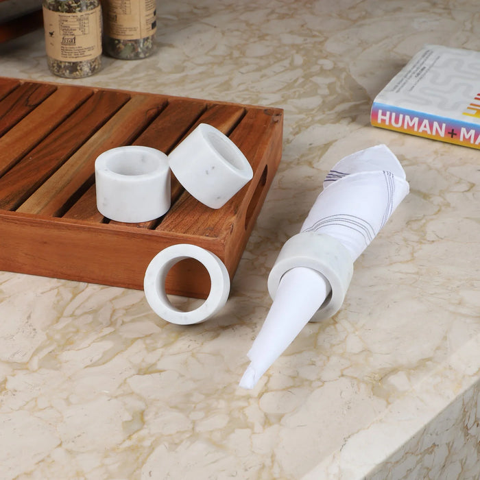 Round White Marble Napkin Rings (Set of 4) - NikkisPride