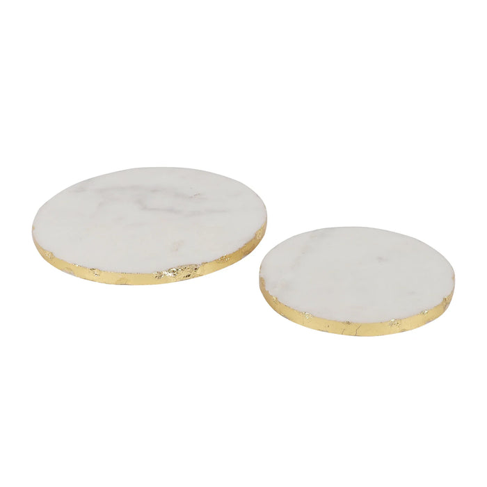 Marble White Round Gold Foil Platter Trivet Set of 2 4.5 inch and 6 inch - NikkisPride