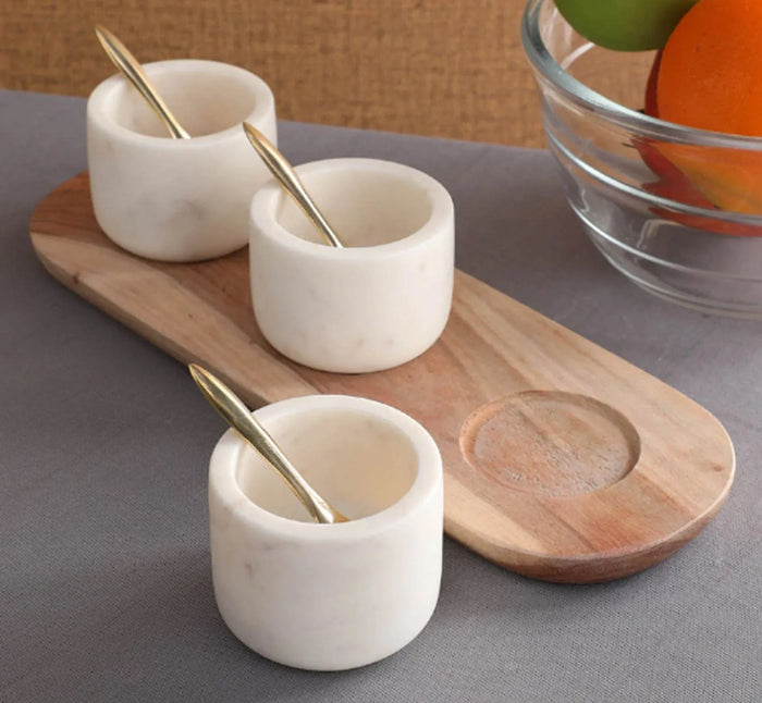 Marble spice box set of Three with Wodden Tray - NikkisPride