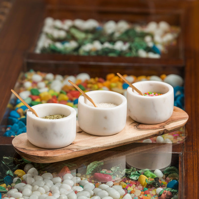 Marble spice box set of Three with Wodden Tray - NikkisPride