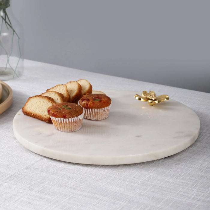 Round Serving Platter With Brass Flower Embedded - NikkisPride
